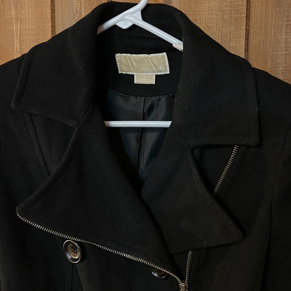 Michael Kors Wool Blend Double Breasted Button/Zip Pea Coat Black Size 8 - Picture 5 of 11